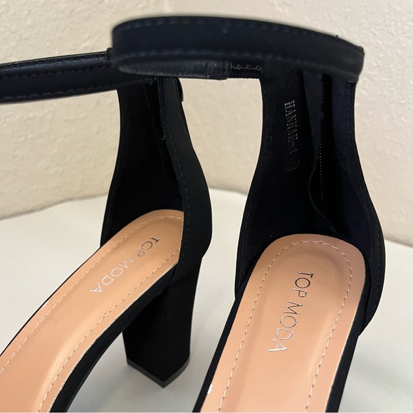 Top Moda Hannah Strappy Matte Black 3.25” Heels Chunky size 10 - Picture 2 of 10